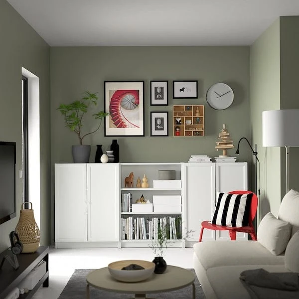 BILLY / OXBERG bookcase combination with doors, white, 240x30x106 cm