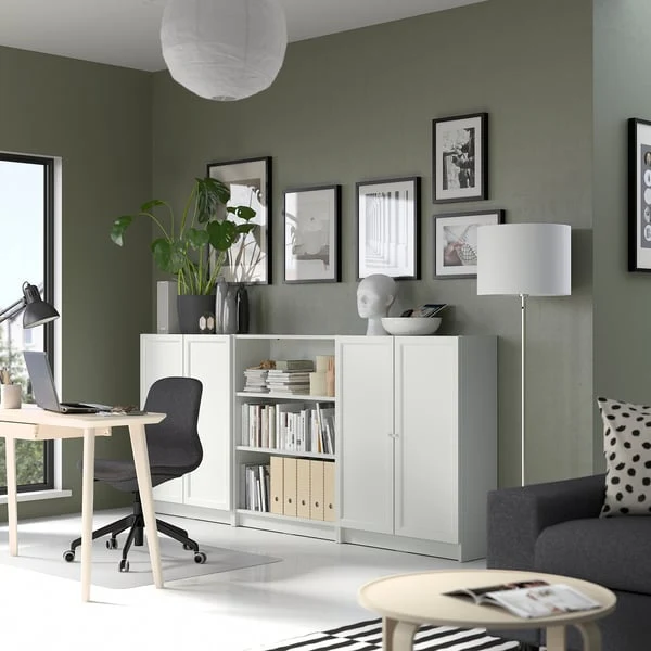 BILLY / OXBERG bookcase combination with doors, white, 240x30x106 cm