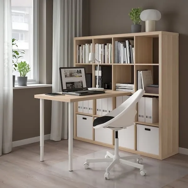 KALLAX / LINNMON desk combination, white/white stained oak effect, 147x139x147 cm