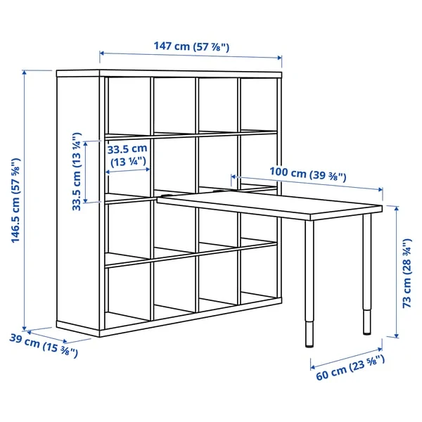 KALLAX / LINNMON desk combination, white/white stained oak effect, 147x139x147 cm