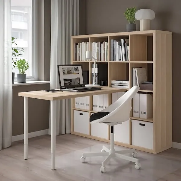 KALLAX / LAGKAPTEN desk combination, white/white stained oak effect, 147x159x147 cm