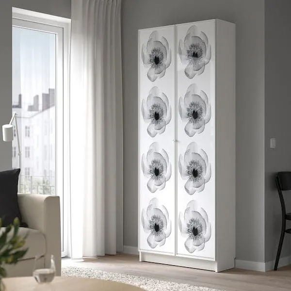 BILLY / HÖGBO bookcase with glass doors, white, 80x30x202 cm