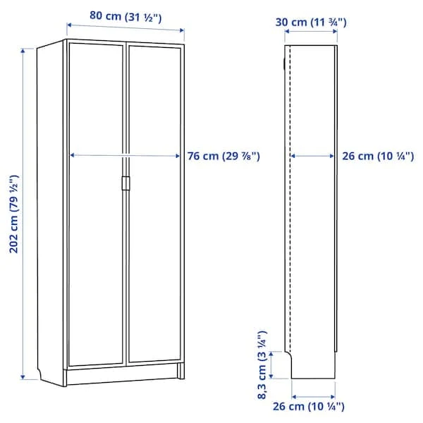 BILLY / HÖGBO bookcase with glass doors, white, 80x30x202 cm