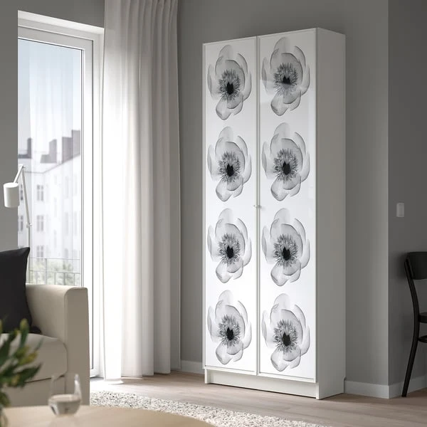 BILLY / HÖGBO bookcase with glass doors, white, 80x30x202 cm
