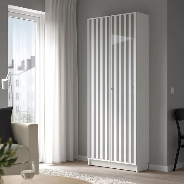 BILLY / HÖGBO bookcase with glass doors, white, 80x30x202 cm
