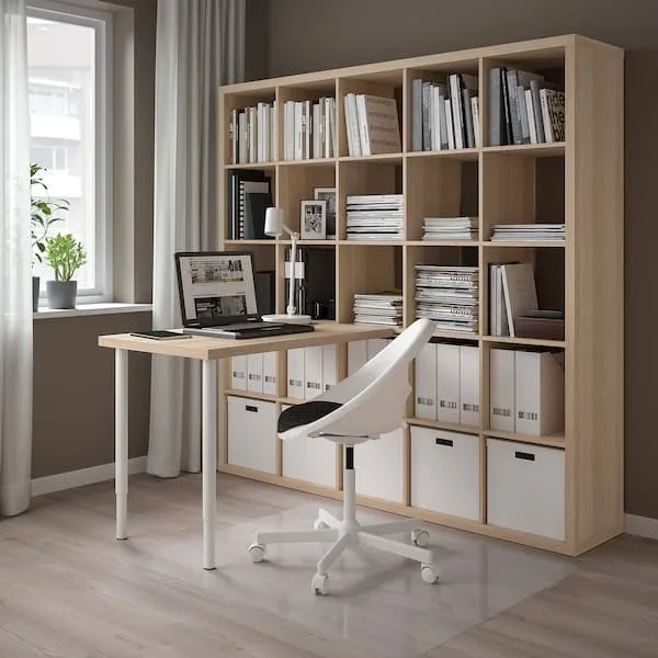 KALLAX / LINNMON desk combination, white/white stained oak effect, 182x139x182 cm