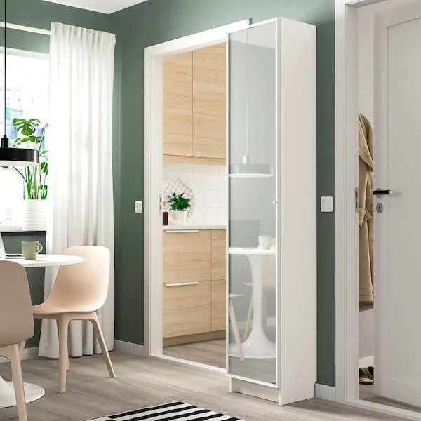 BILLY / HÖGBO bookcase combination w glass doors, white, 40x30x202 cm