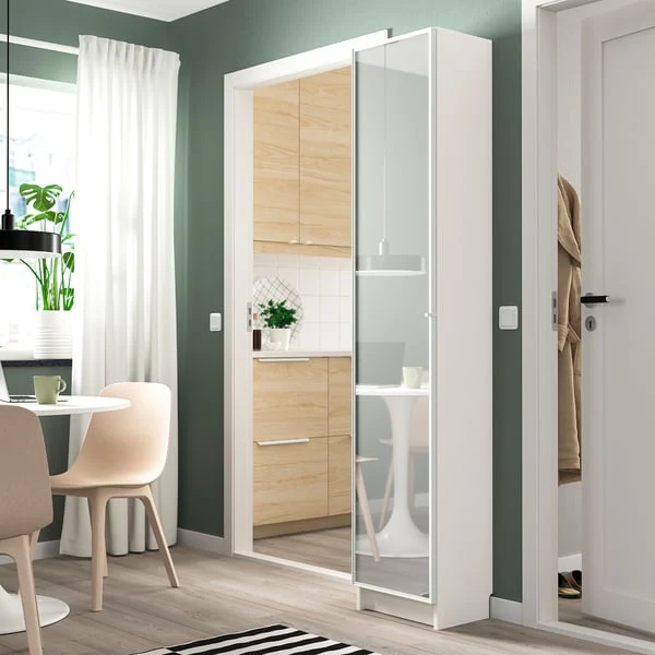 BILLY / HÖGBO bookcase combination w glass doors, white, 40x30x202 cm