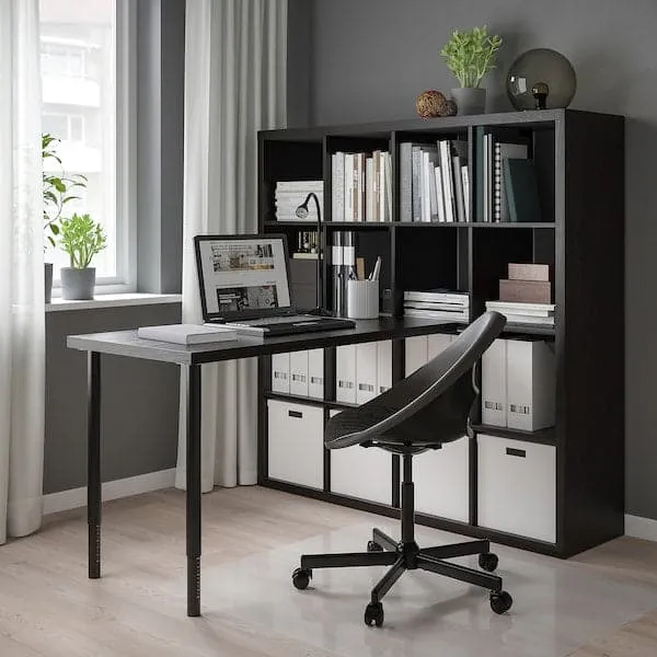 KALLAX / LAGKAPTEN desk combination, black/black-brown, 147x159x147 cm