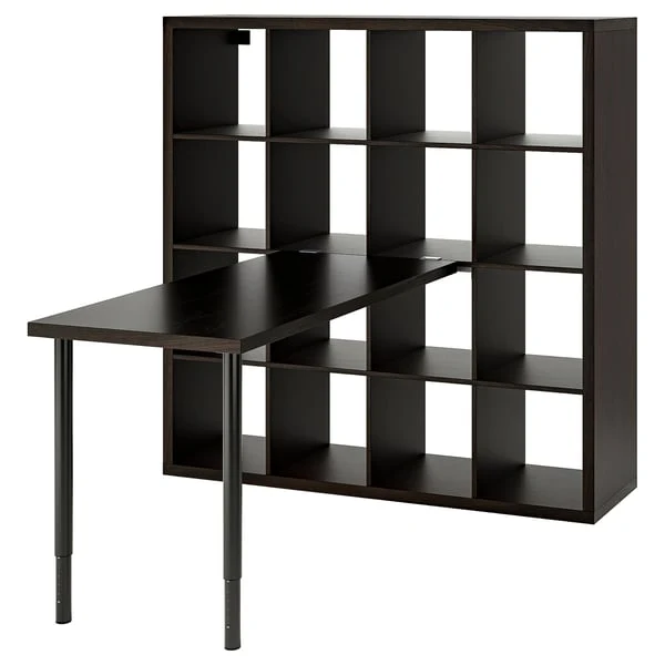 KALLAX / LAGKAPTEN desk combination, black/black-brown, 147x159x147 cm