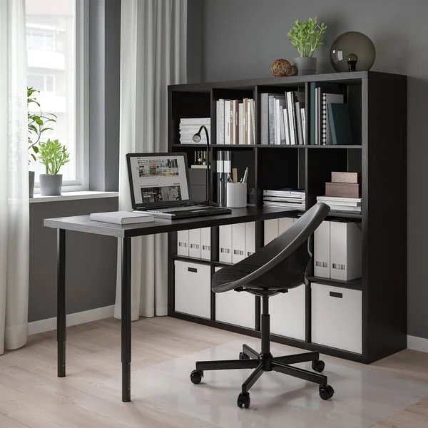 KALLAX / LAGKAPTEN desk combination, black/black-brown, 147x159x147 cm