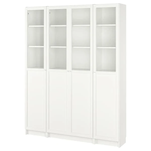 BILLY / OXBERG bookcase comb w panel/glass doors, white, 160x202 cm
