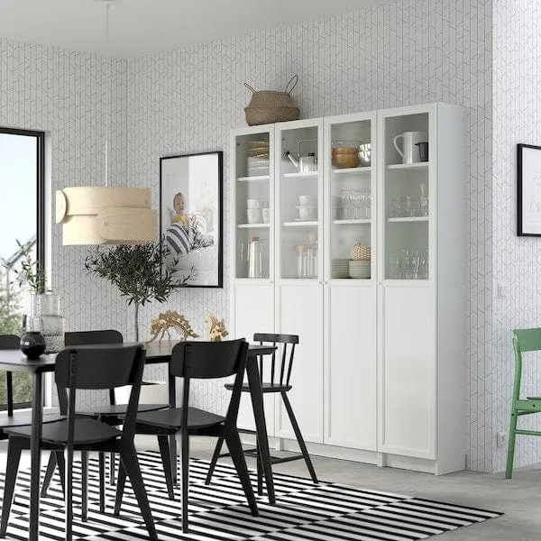 BILLY / OXBERG bookcase comb w panel/glass doors, white, 160x202 cm