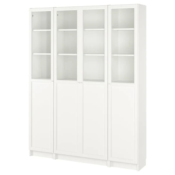 BILLY / OXBERG bookcase comb w panel/glass doors, white, 160x202 cm