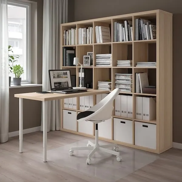 KALLAX / LAGKAPTEN desk combination, white/white stained oak effect, 182x159x182 cm