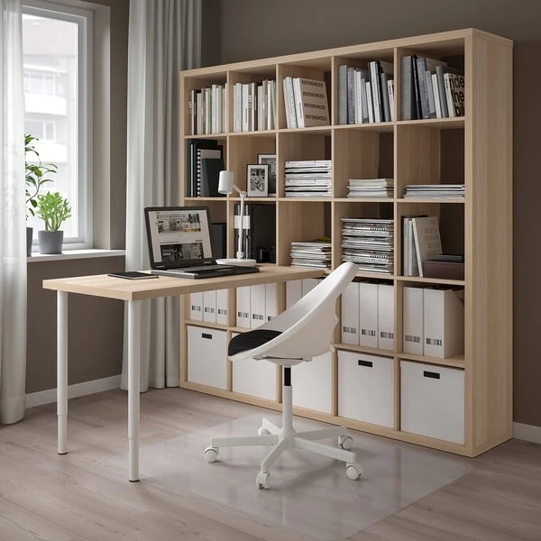 KALLAX / LAGKAPTEN desk combination, white/white stained oak effect, 182x159x182 cm