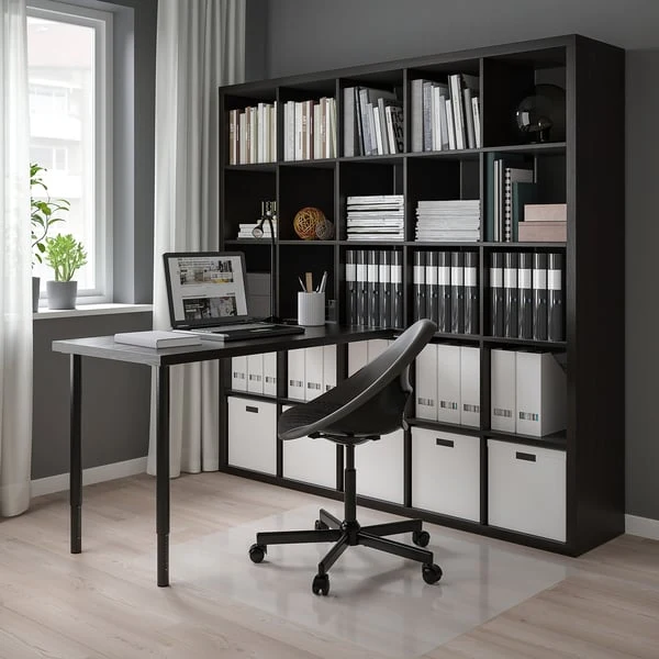 KALLAX / LAGKAPTEN desk combination, black/black-brown, 182x159x182 cm