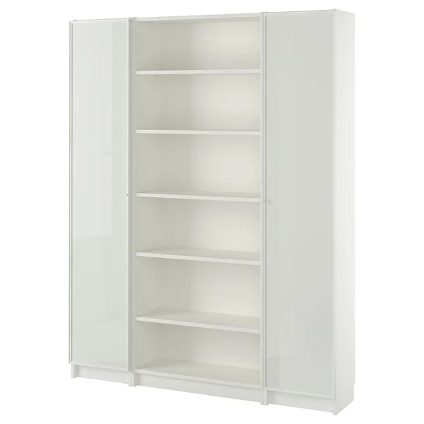 BILLY / HÖGBO bookcase combination w glass doors, white, 160x202 cm