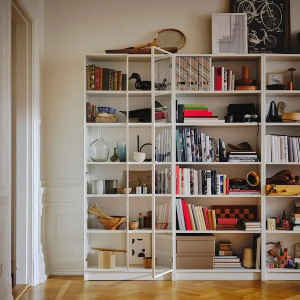 BILLY / HÖGBO bookcase combination w glass doors, white, 160x202 cm