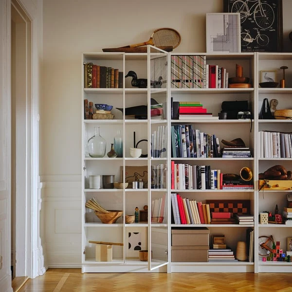 BILLY / HÖGBO bookcase combination w glass doors, white, 160x202 cm