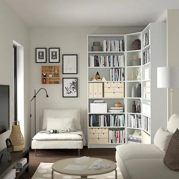 BILLY bookcase corner comb w ext units, white, 136/136x28x237 cm