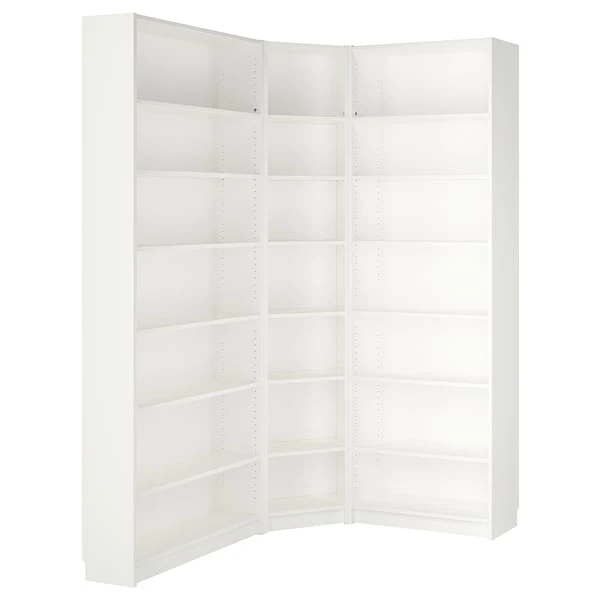 BILLY bookcase corner comb w ext units, white, 136/136x28x237 cm