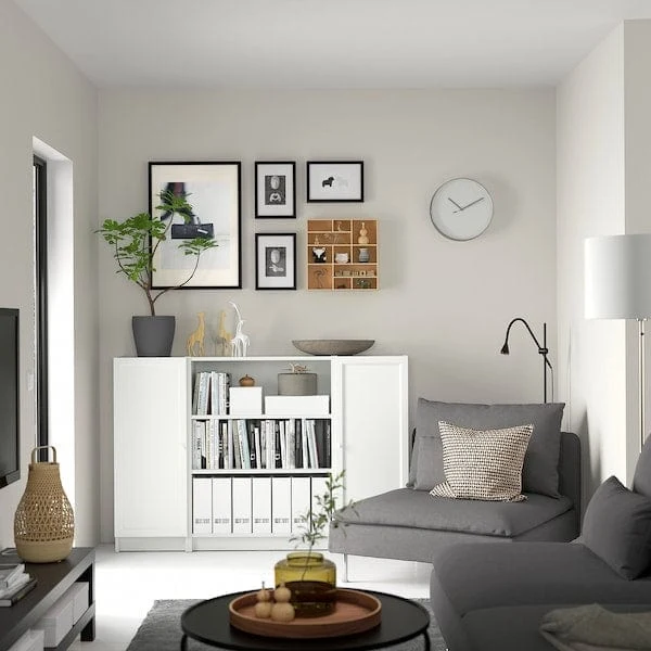 BILLY / OXBERG bookcase combination with doors, white, 160x106 cm