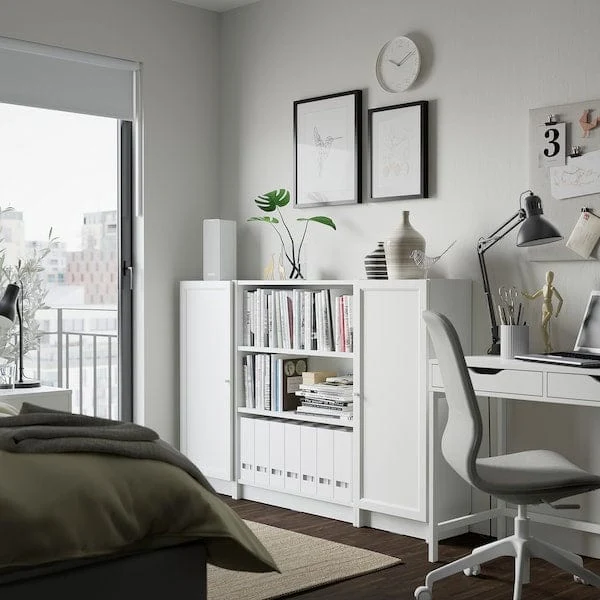 BILLY / OXBERG bookcase combination with doors, white, 160x106 cm