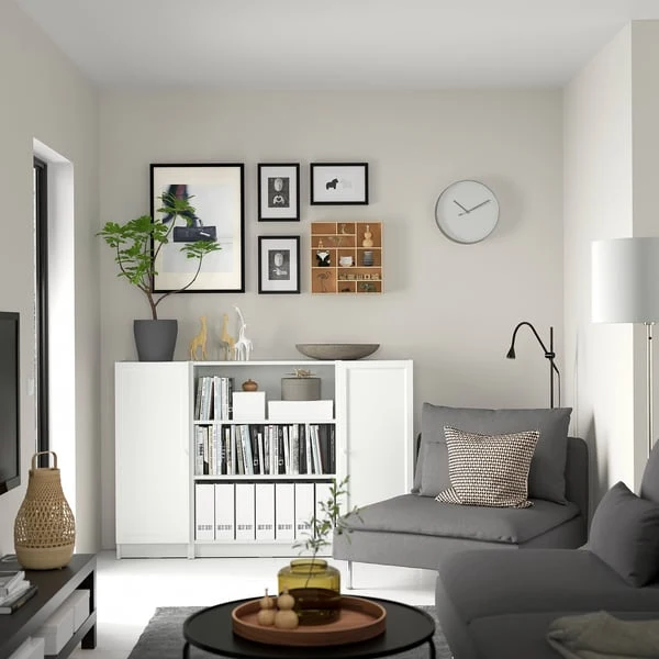 BILLY / OXBERG bookcase combination with doors, white, 160x106 cm