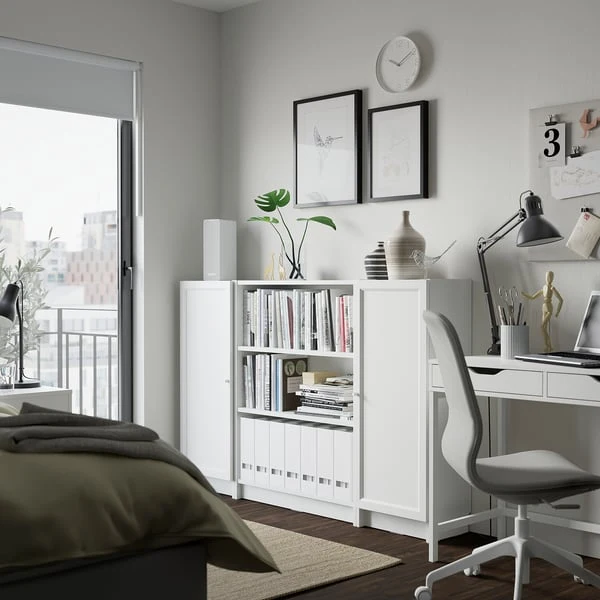 BILLY / OXBERG bookcase combination with doors, white, 160x106 cm