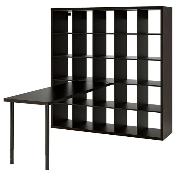 KALLAX / LAGKAPTEN desk combination, black/black-brown, 182x179x182 cm