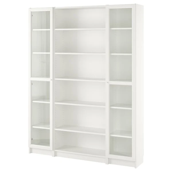 BILLY / OXBERG bookcase combination w glass doors, white, 160x202 cm