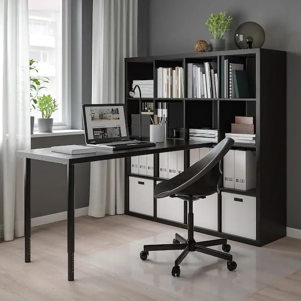 KALLAX / LAGKAPTEN desk combination, black/black-brown, 147x179x147 cm