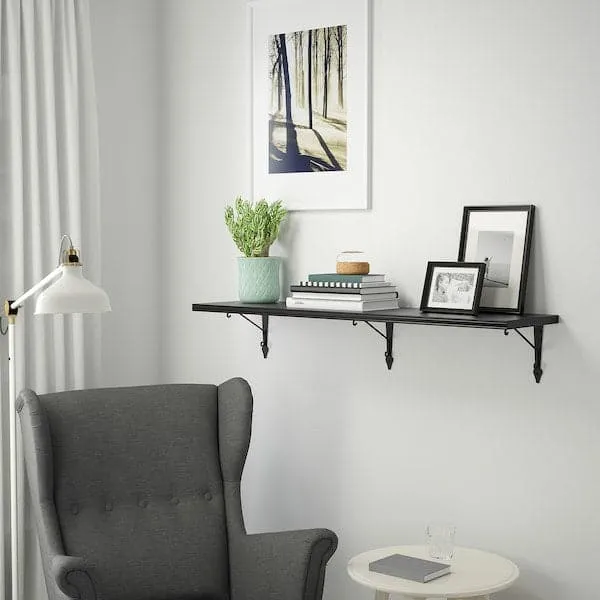 BERGSHULT / KROKSHULT wall shelf, brown-black/anthracite, 120x30 cm
