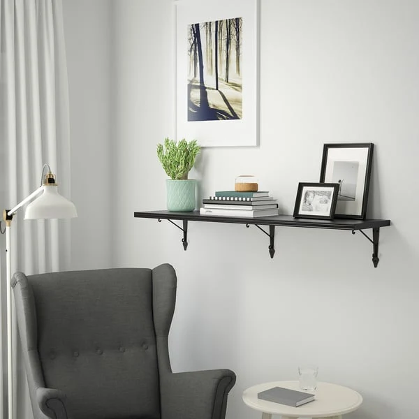 BERGSHULT / KROKSHULT wall shelf, brown-black/anthracite, 120x30 cm