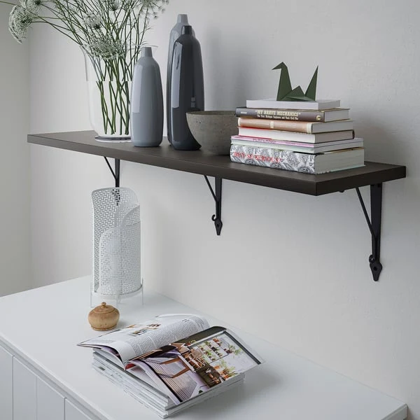 BERGSHULT / KROKSHULT wall shelf, brown-black/anthracite, 120x30 cm