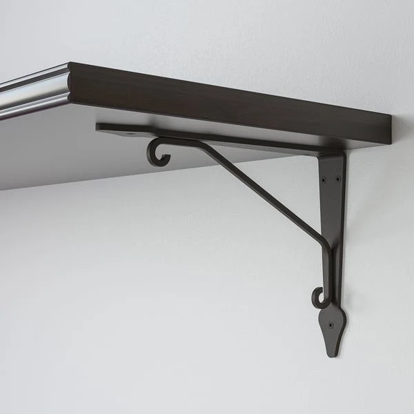 BERGSHULT / KROKSHULT wall shelf, brown-black/anthracite, 120x30 cm