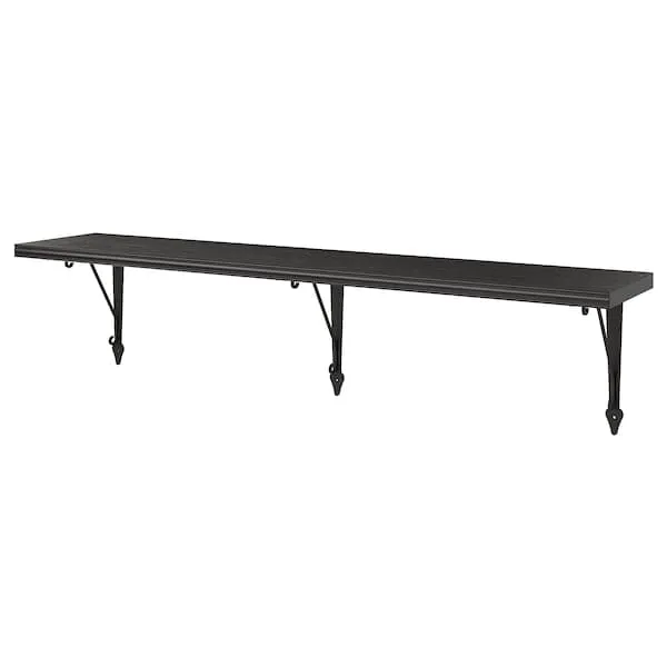 BERGSHULT / KROKSHULT wall shelf, brown-black/anthracite, 120x20 cm