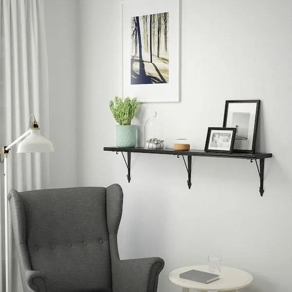 BERGSHULT / KROKSHULT wall shelf, brown-black/anthracite, 120x20 cm