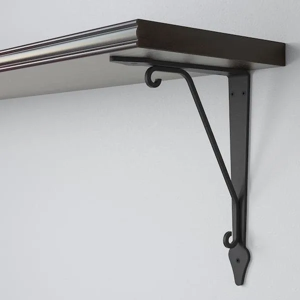 BERGSHULT / KROKSHULT wall shelf, brown-black/anthracite, 120x20 cm