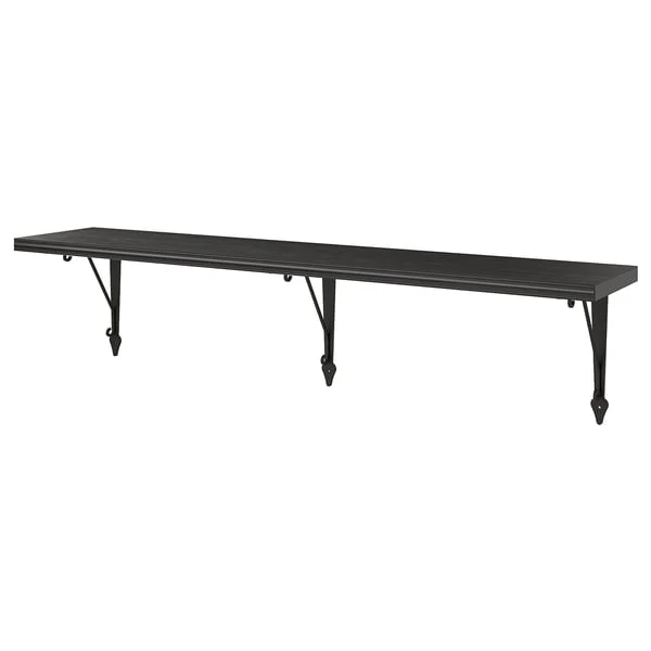 BERGSHULT / KROKSHULT wall shelf, brown-black/anthracite, 120x20 cm