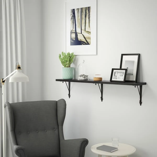 BERGSHULT / KROKSHULT wall shelf, brown-black/anthracite, 120x20 cm