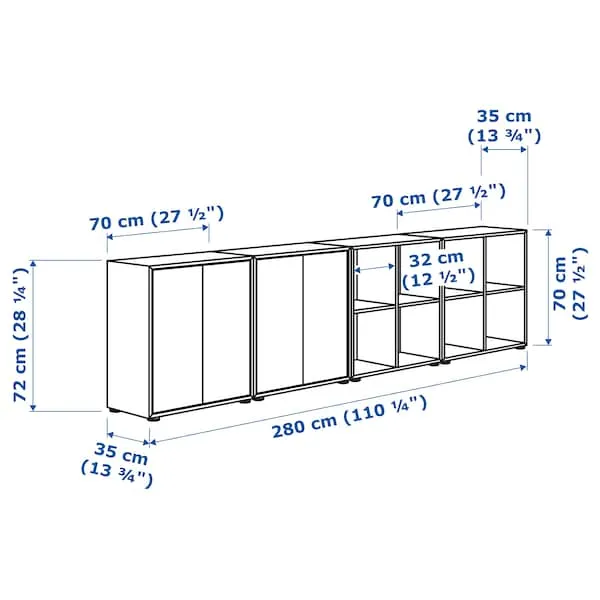 EKET cabinet combination with feet, white, 280x35x72 cm