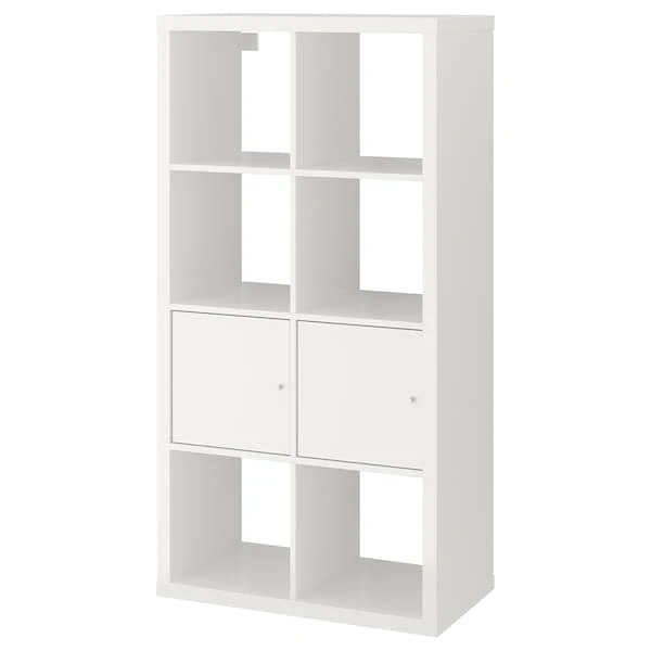 KALLAX shelving unit with doors, high-gloss/white, 77x147 cm