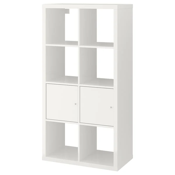 KALLAX shelving unit with doors, high-gloss/white, 77x147 cm