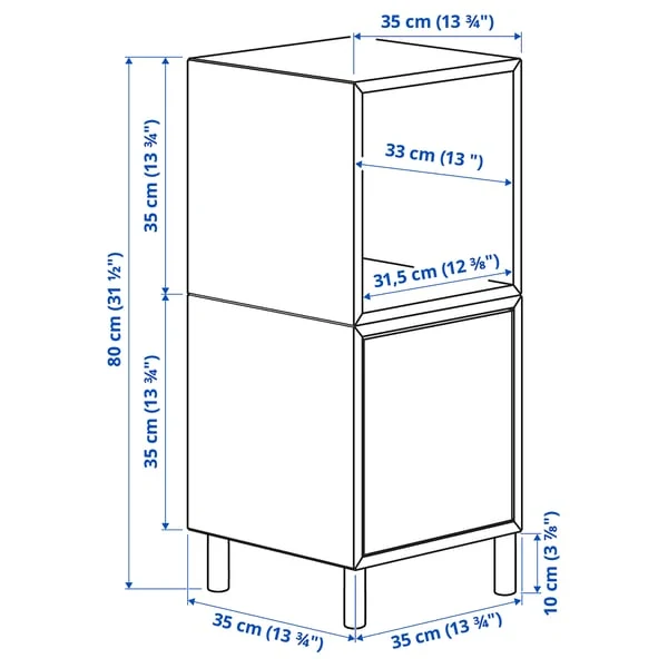 EKET cabinet combination with legs, white/white stained oak effect, 35x35x80 cm
