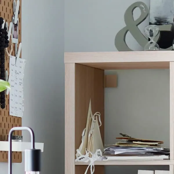 KALLAX shelving unit with underframe, white stained oak effect/white, 147x94 cm