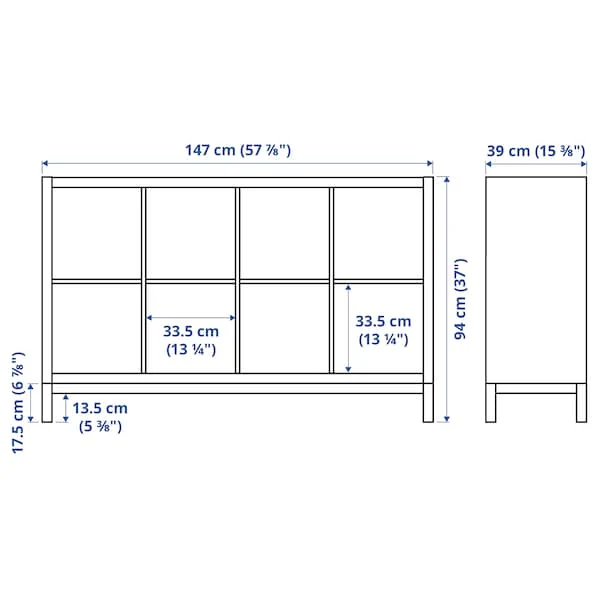 KALLAX shelving unit with underframe, white stained oak effect/white, 147x94 cm