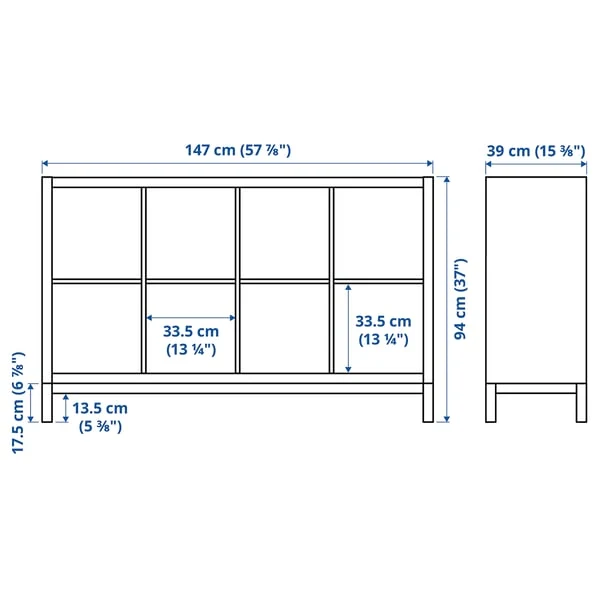 KALLAX shelving unit with underframe, white stained oak effect/white, 147x94 cm
