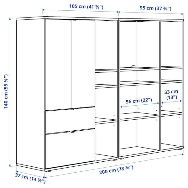 VIHALS storage combination, white, 200x37x140 cm